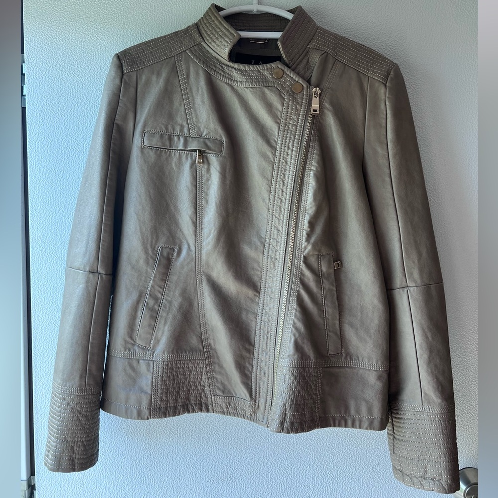 Boutique style faux leather lightweight jacket, khaki, size large, brand new.